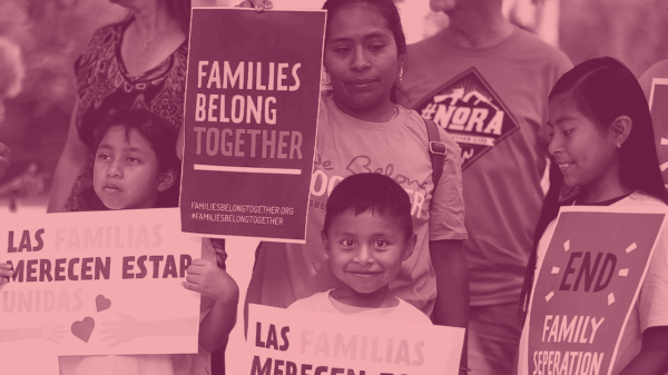 Image of a family protesting