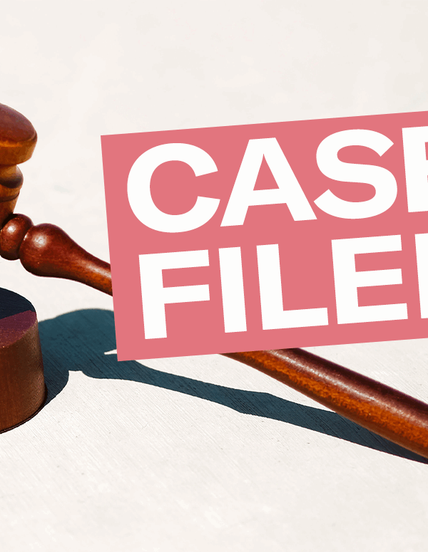 Image of gavel with the text, "CASE FILED" above it in a red box.