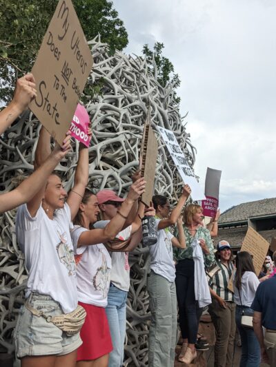 Image of people protesting in Jackson, WY