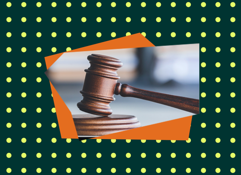 Polka-dot graphic with an image of a gavel