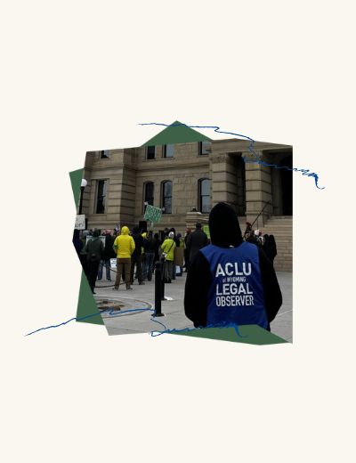 Image of a Wyoming Legal Observer in front of the Wyoming Capitol