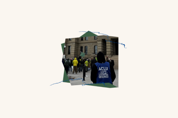 Image of a Wyoming Legal Observer in front of the Wyoming Capitol