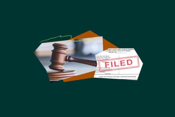 Collage of images of a gavel and a case filing.