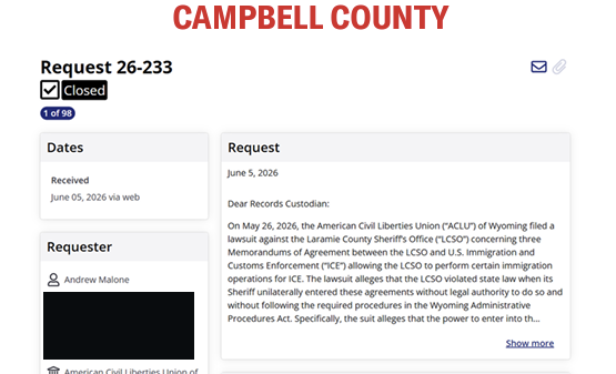 Screenshot of the result of Campbell County's public record requests