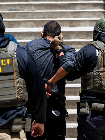 U.S. Immigration and Customs Enforcement (ICE) detaining a man at the Ventura Government Center in Ventura, California.