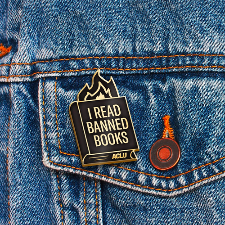 I read banned booked pin on a jacket